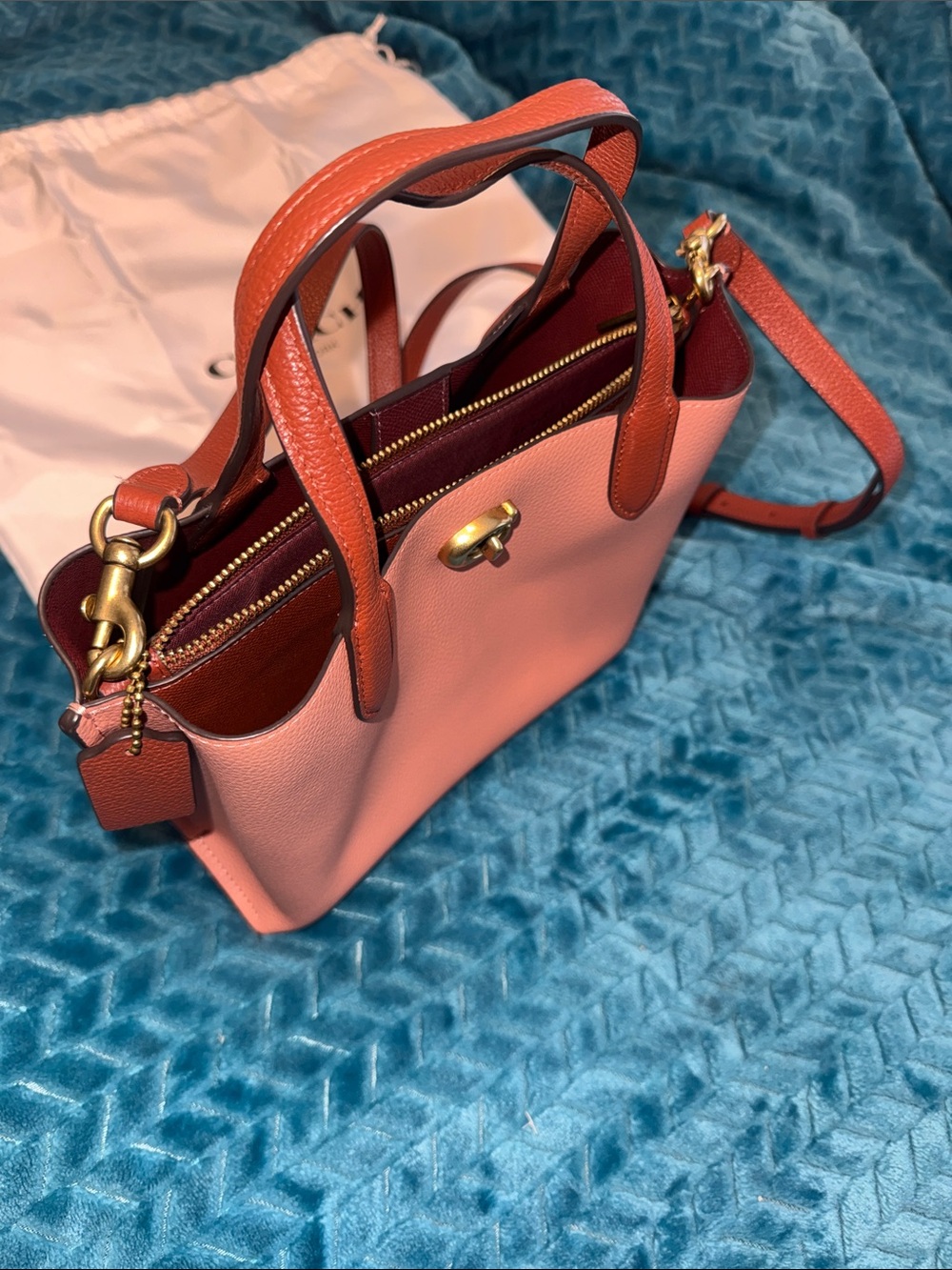 Coach Willow Tote 24 - Light Coral Multi Colorblock Leather - Picture 6 of 11